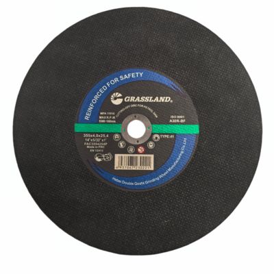 Cakram Pemotong Stainless Steel Grassland 14" Monokristalin Fused Alumina Abrasive R Grade Kekerasan 355x4.0x25.4mm Diameter